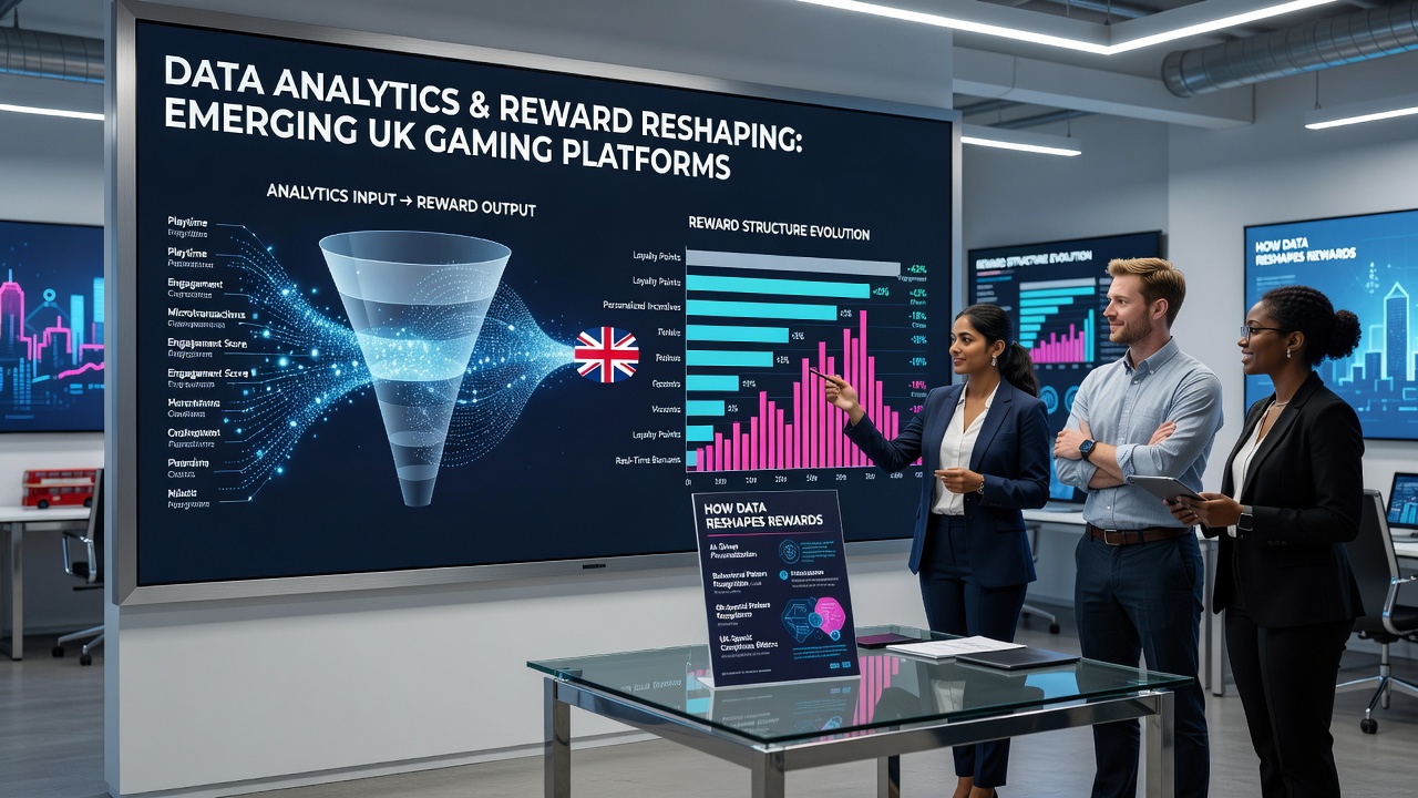 Analytics team reviewing reward structure changes on emerging British gaming platforms