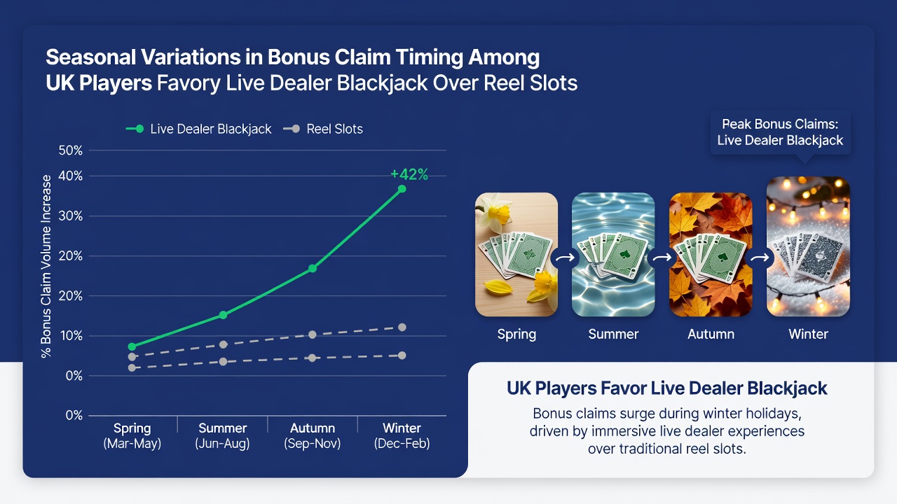 Graph illustrating monthly bonus redemption rates across live blackjack and slot categories for British users
